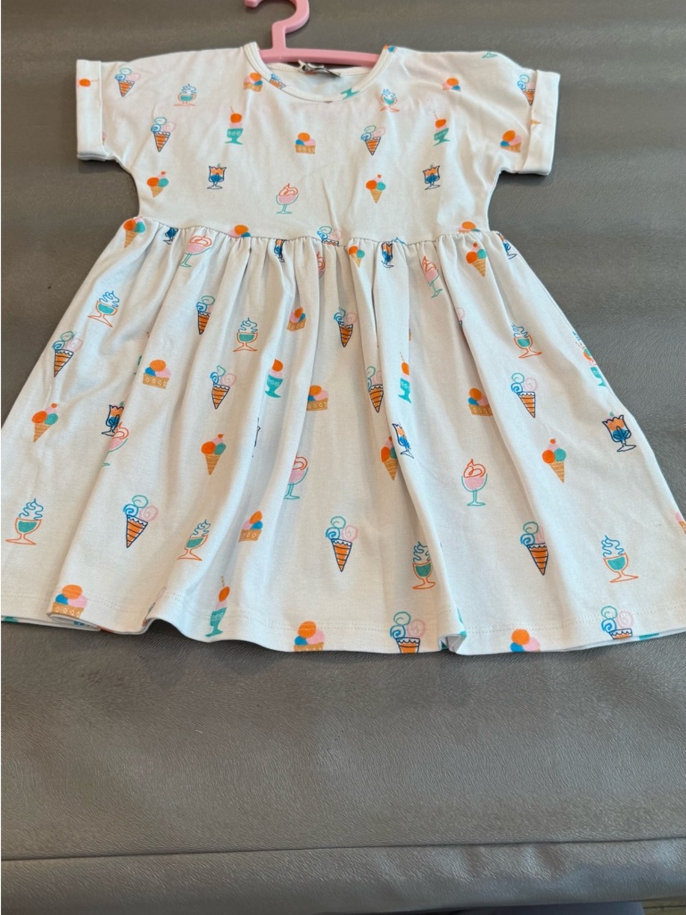 Coto Kids White Ice Cream Print Short Sleeve Casual Dress. Size 3